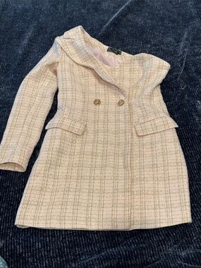 Blithe One-Shoulder Tweed Dress in Pink and Cream with gold metallic thread sz S